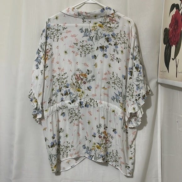 Zara XXL White Floral Shirt with Draw String Waist - Picture 5 of 5